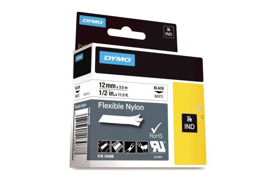 131992 Dymo 18488 Tape DYMO Rhino nylon sort/hvit 12mm 